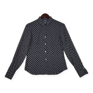 New York & Company Shirt Womens Small Black Beige‎ Button Up Long Sleeve
